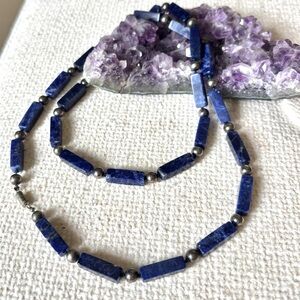 Vintage Blue Lapis and Silver Beaded Necklace